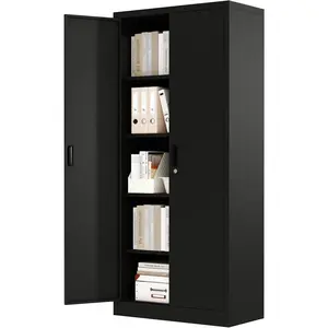 71" Metal Storage Cabinet w/4 Adjustable Shelves & Lock, Heavy-Duty Garage, Pantry, Office Organizer