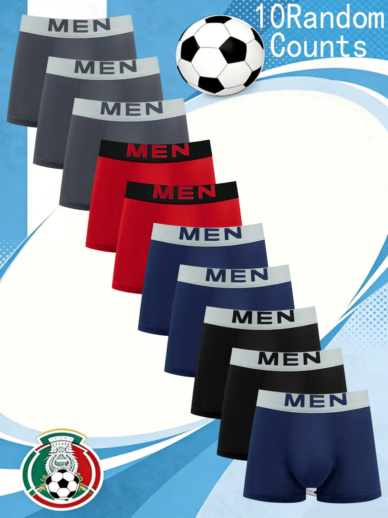 10 Pcs Random Men's Underwear, Comfortable Lightweight Athletic Sport Underwear for All Seasons, Casual Boxer Shorts, Stretchy Sports Underwear
