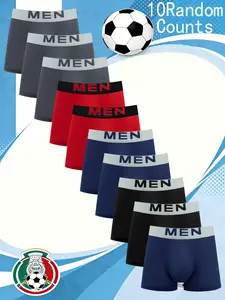 10pcs random men's flat cornered underwear, Plain, comfort, Lightweight sports underwear, Suitable for wearing in all seasons, at home, loose and casual Men's underwear, Men's four cornered underwear