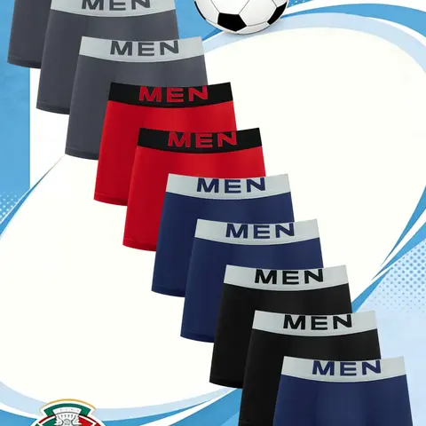 10 Pcs Random Men's Underwear, Comfortable Lightweight Athletic Sport Underwear for All Seasons, Casual Boxer Shorts, Stretchy Sports Underwear, Sporty Underwear