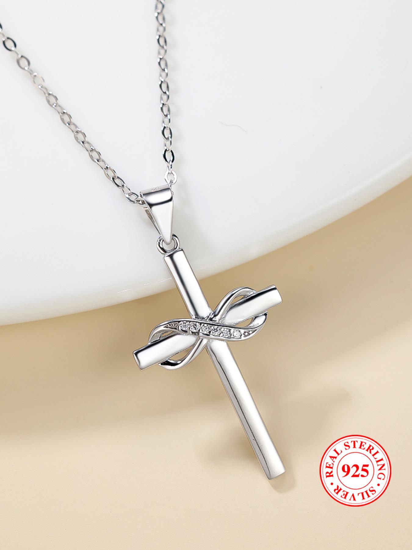 S925 Sterling Silver Infinity Cross Pendant Necklace, Elegant Women's Stackable Clavicle Chain Necklace, Dating Gift for Women & Men, Dainty cross necklace