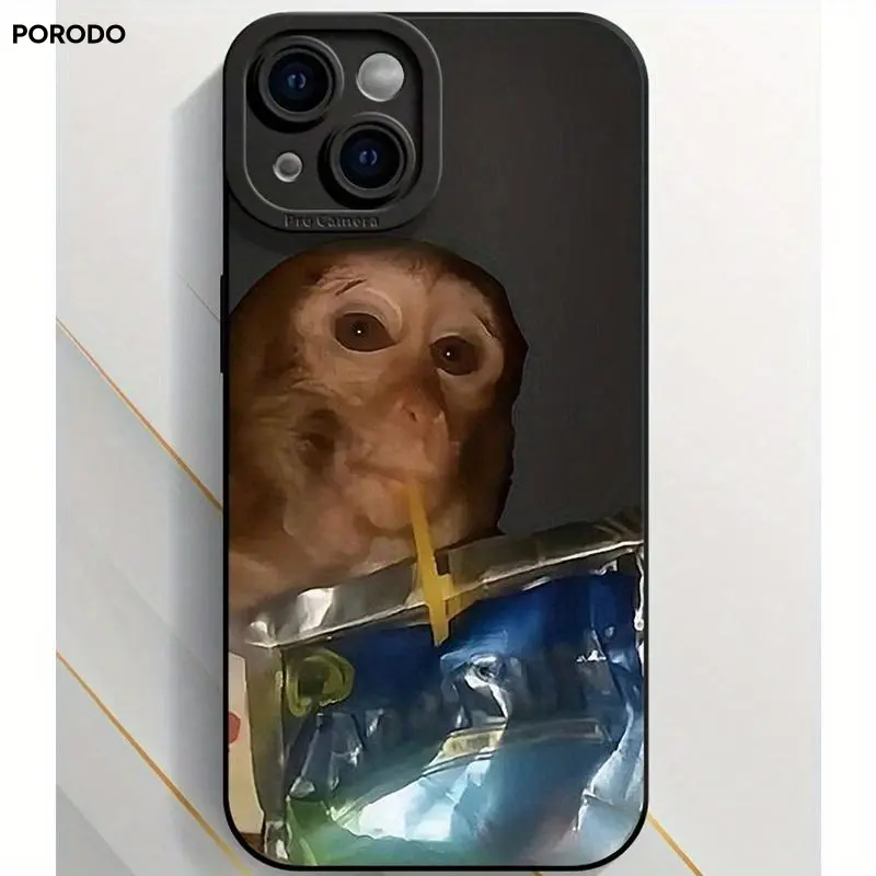 For iPhone 13, Monkey Sipping Caprisun Phone Case, Fall and Shockproof Phone Case in Summer, Full Side Protection for iPhone 15/14/13/12/11 Pro Max Phone Case for Samsung S25