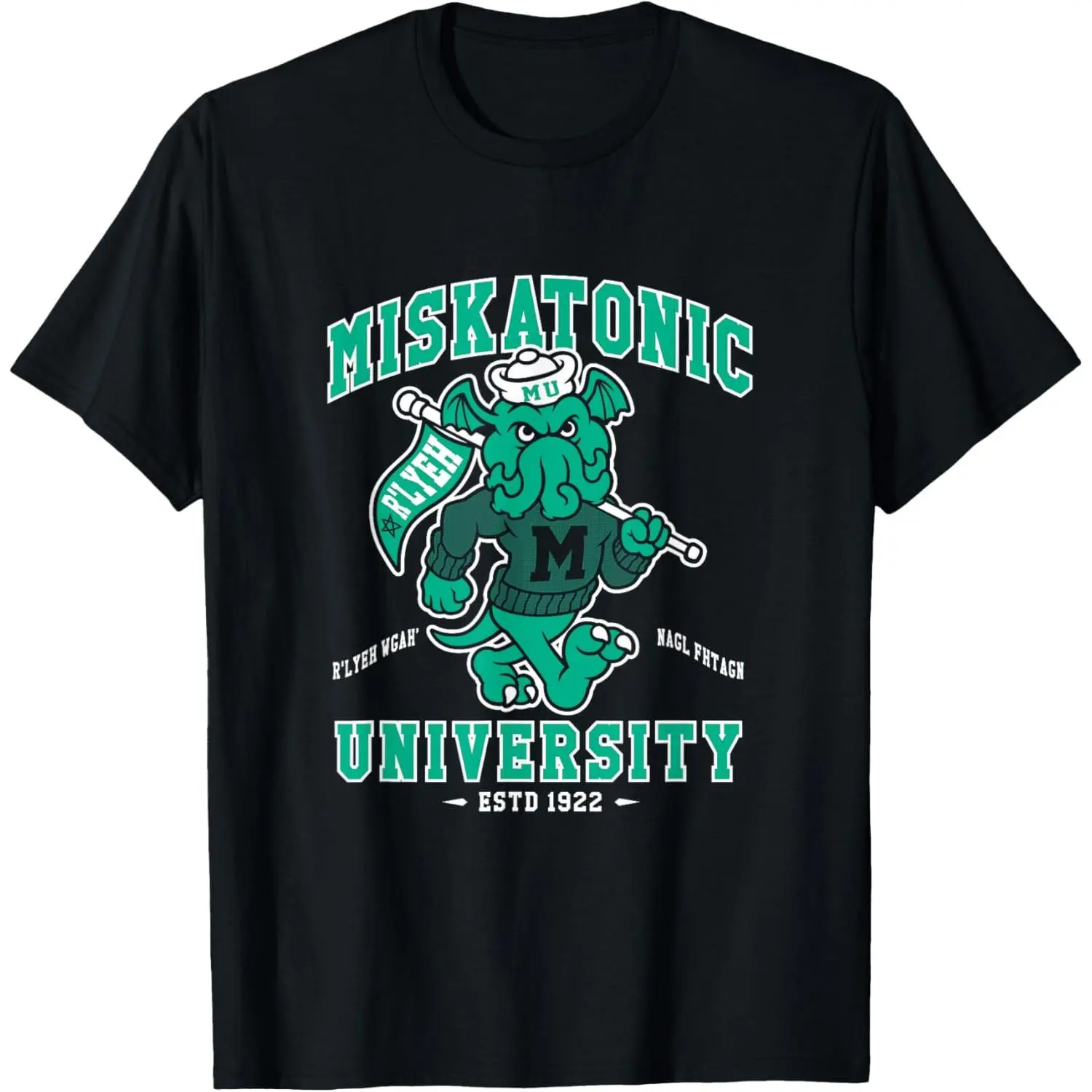 Miskatonic University Graphic T-Shirt, Men's Vintage College Style Combed Cotton Tee, Lovecraft Horror Novelty Street Style Costume Shirt