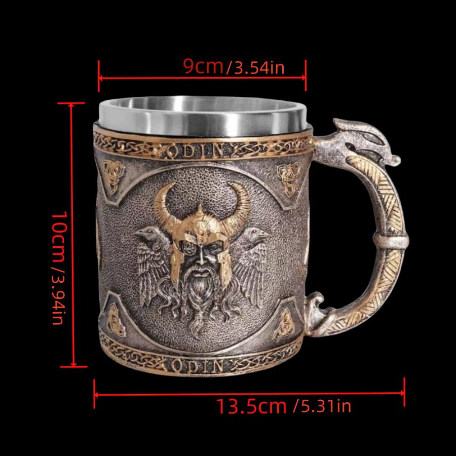 Vintage Odin Pattern Coffee Mug, 1 Count Stainless Steel Double Wall Insulated Mug with Handle, Drinking Cup for Home Office Use