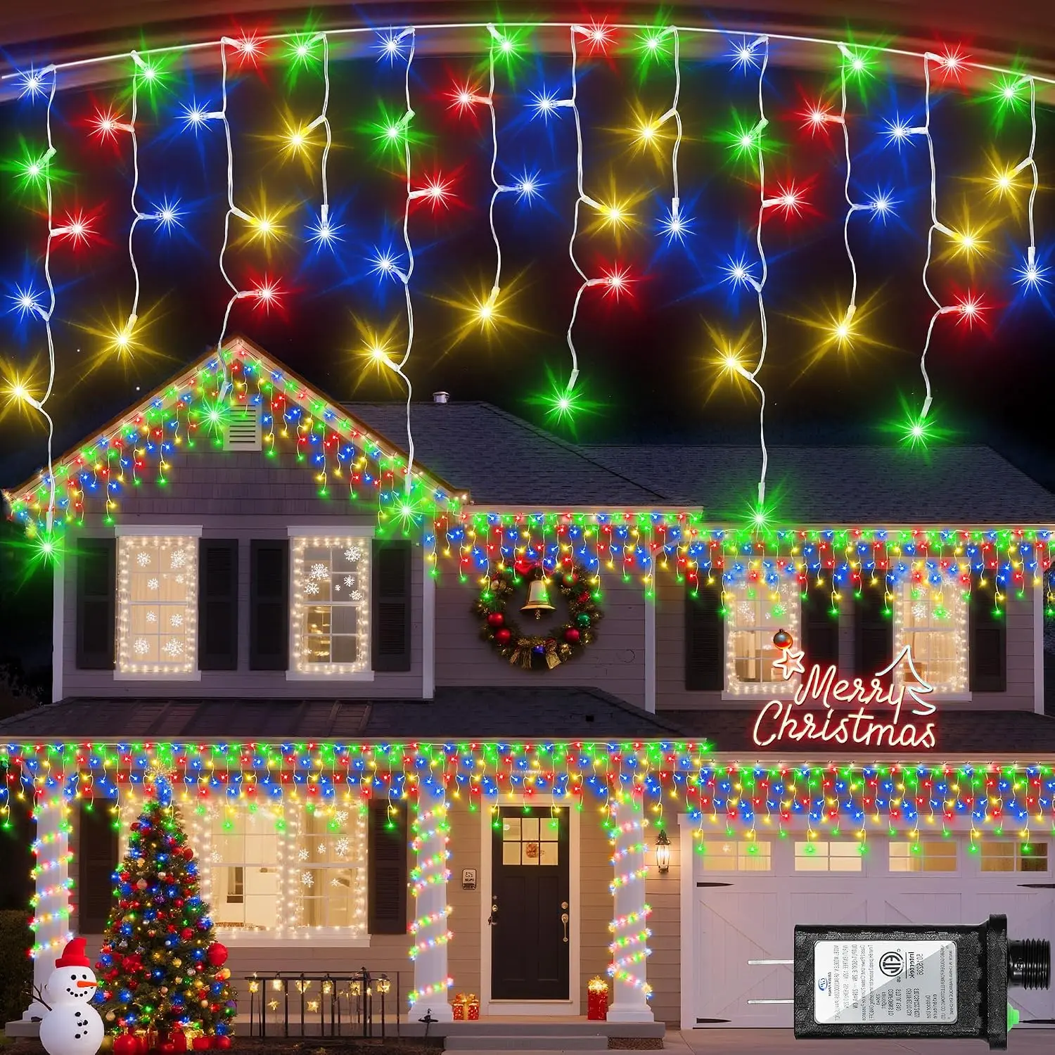 612 LED 60ft Christmas Lights with 136 Drops, 12 Lighting Modes Multicolor Christmas Decoration Twinkling Lights Dimmable, Timer Outdoor  Fairy Lights for Indoor Garden House Eaves Roof