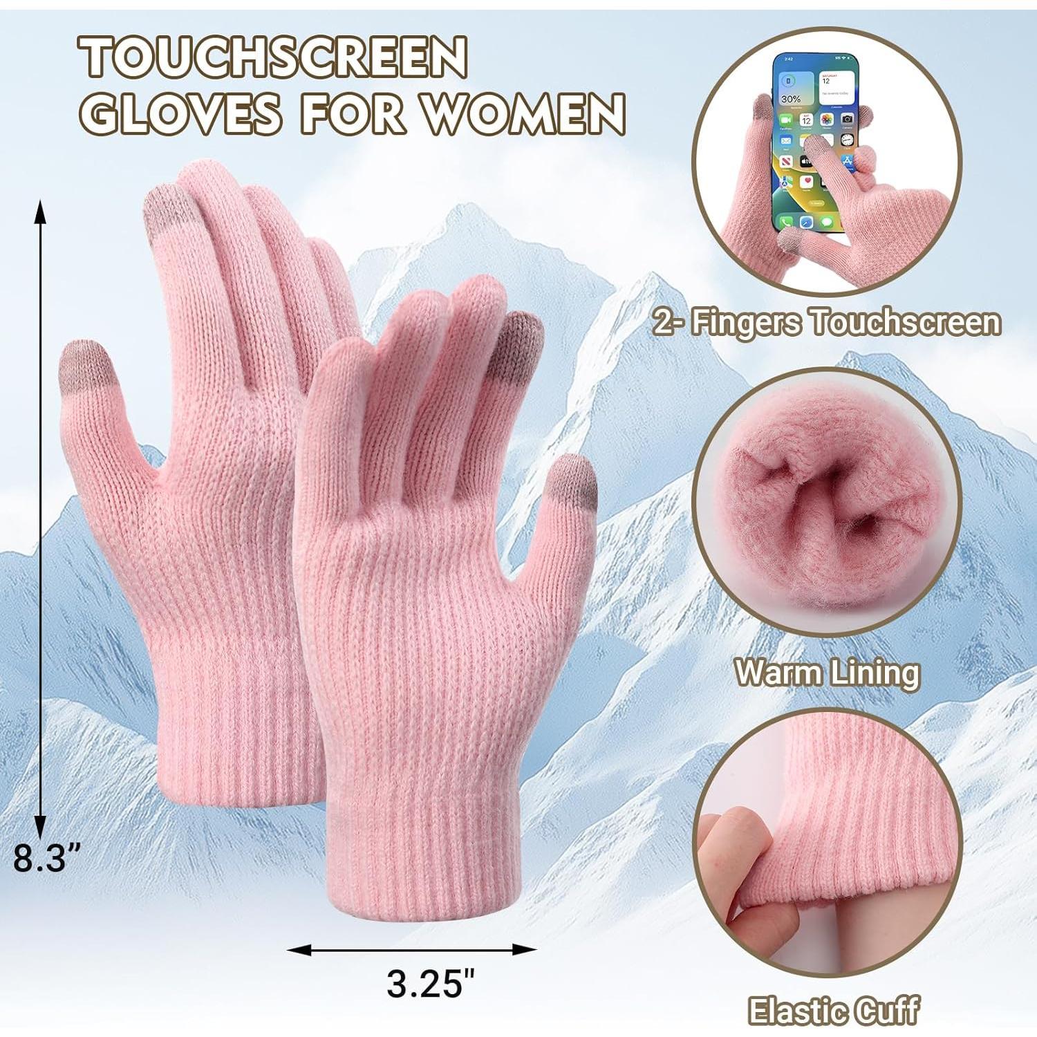 Winter Beanie Hat Scarf Gloves Set for Women, Warm Knit Skull Cap Long Scarf Touchscreen Fleece Lined Gloves Winter Beanie Hat Scarf Gloves Set for Women, Warm Knit Skull Cap Long Scarf Touchscreen Fleece Lined Gloves