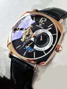 New Men's Luxury Tourbillon Mechanical Watch, 24-Hour Automatic Dial, Rose Gold and Business Casual, Square High-End Elegant Analog Dial Watch