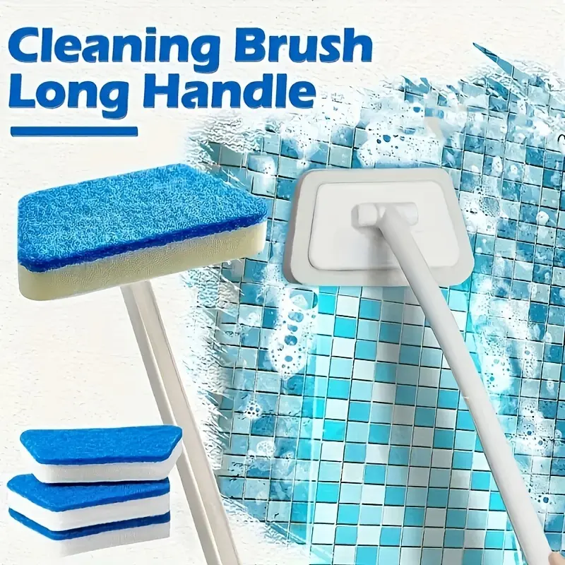 Multifunctional Bathroom Wall Brush with Long Handle, Detachable Floor & Bathtub Cleaning Sponge, Replaceable Bath Tool, Perfect Gift