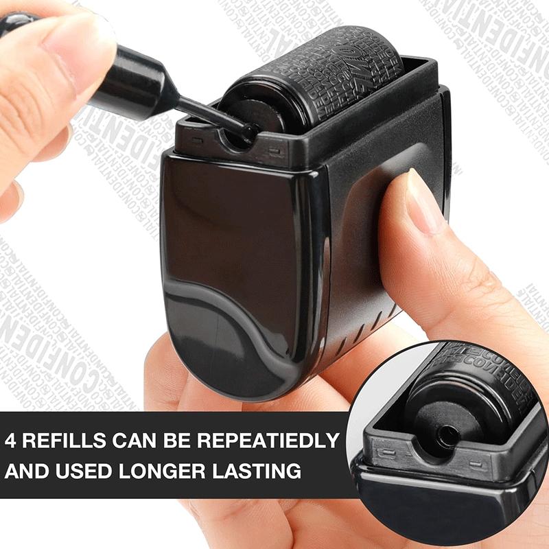 Identity Theft Protection Roller Stamp Set, 2-Pack with 4 Refills, Blocks ID & Address Info, Essential for Home & Office Security