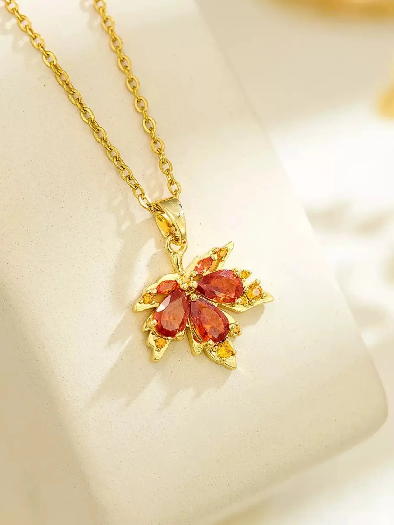 Maple Leaf Zircon Pendant Necklace, Stainless Steel Ladies' Chain, Elegant Daily Wear, Perfect Gift for Commute Accessories