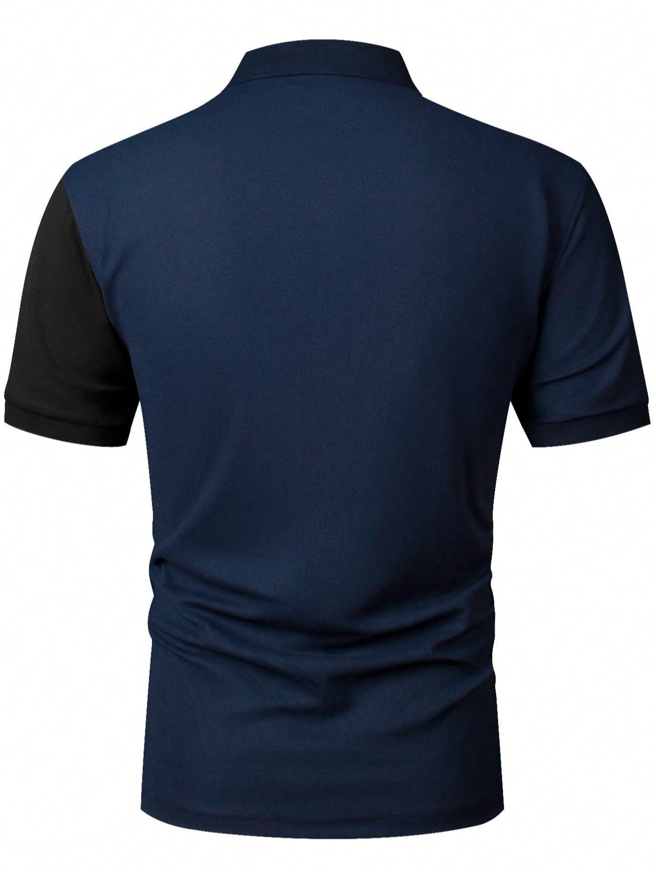 Men's Regular Fit Colorblock Stretch Short Sleeve Classic Polo Shirt, Casual Button Front Top for Summer, Fashion Men's Clothes for Daily Streetwear, Boys Clothing