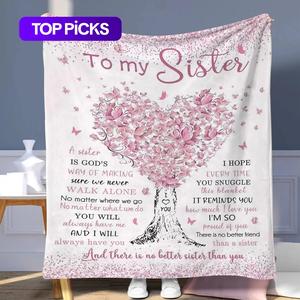 to my sister letter & heart pattern blanket, soft warming relaxation throw blanket, bedroom accessories decoration napping blanket for home office travel