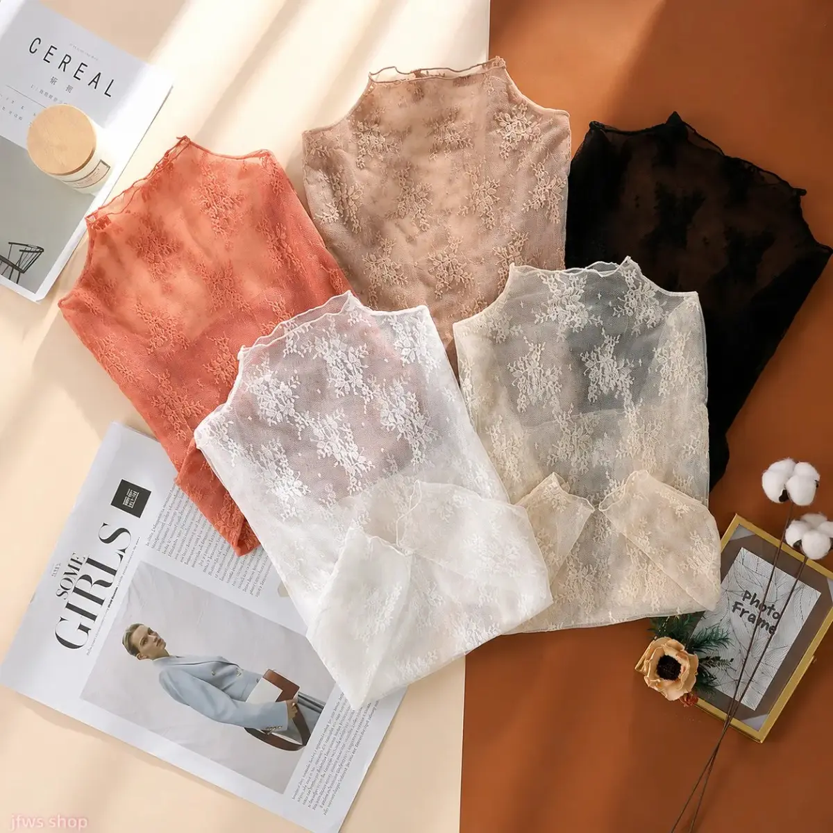 Women's 5-Pack 2026 New Elegant Mesh Lace Long-Sleeve Tight-Fit Innerwear, Soft Breathable Stretchy Lightweight Top for Spring-Autumn Daily Layering,