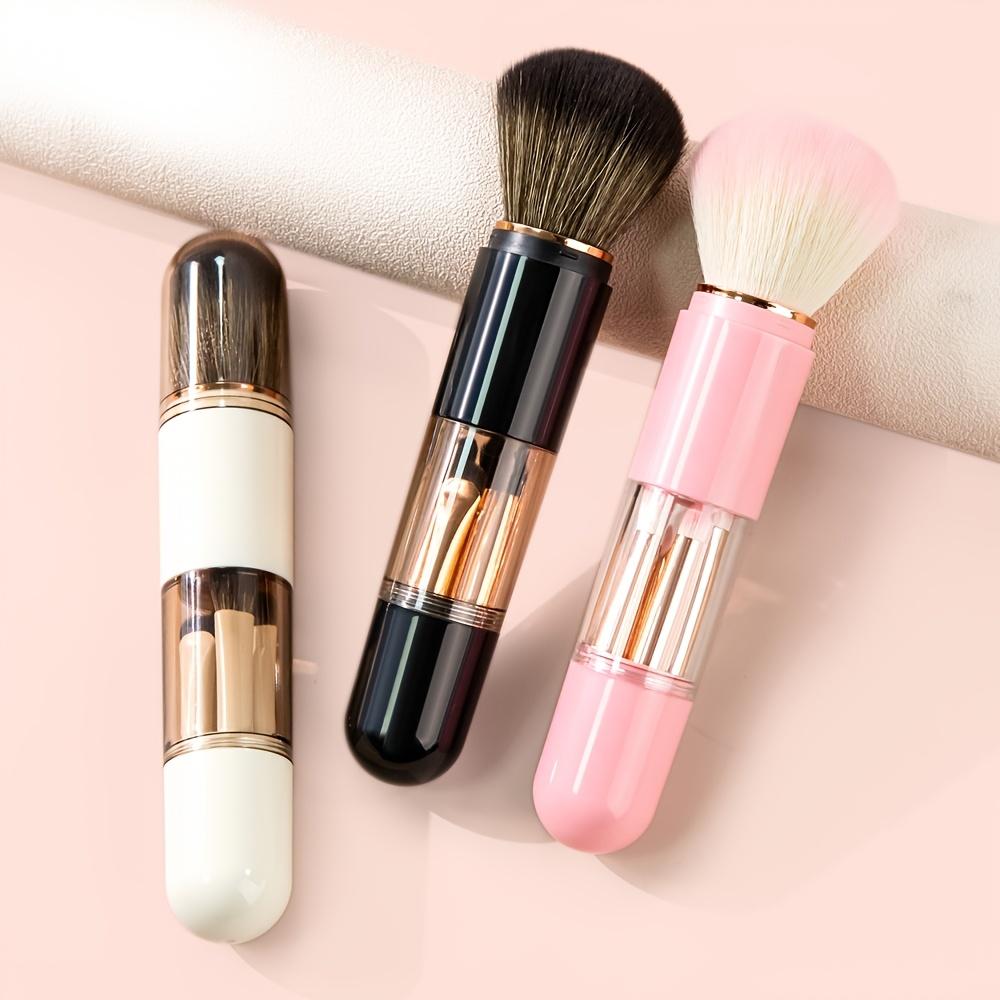 6-in-1 Extendable Makeup Brush Set with Retractable Blush & Foundation Brush & 2 Double-Ended Eyeshadow Brushes - Portable Travel-Friendly Compact Suitable for Skin Types, Concealed Angled Foundation Tip, Detachable Nylon Bristles for -the-