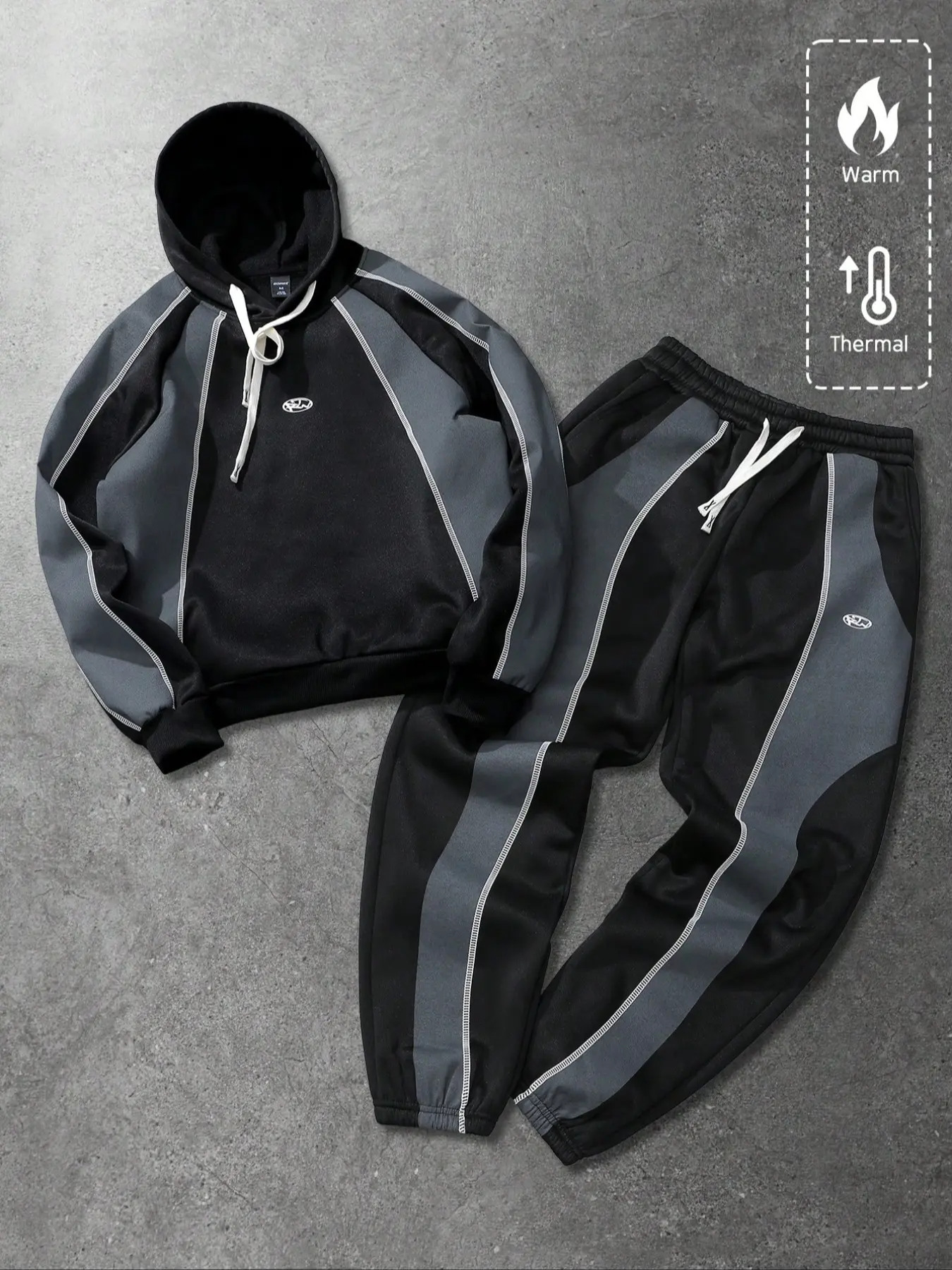 Men's Neutral American Style English Print Hoodie Set, Pants, Long Sleeves, Casual Streetwear, Fall Winter Fashion, Comfortable and Stylish