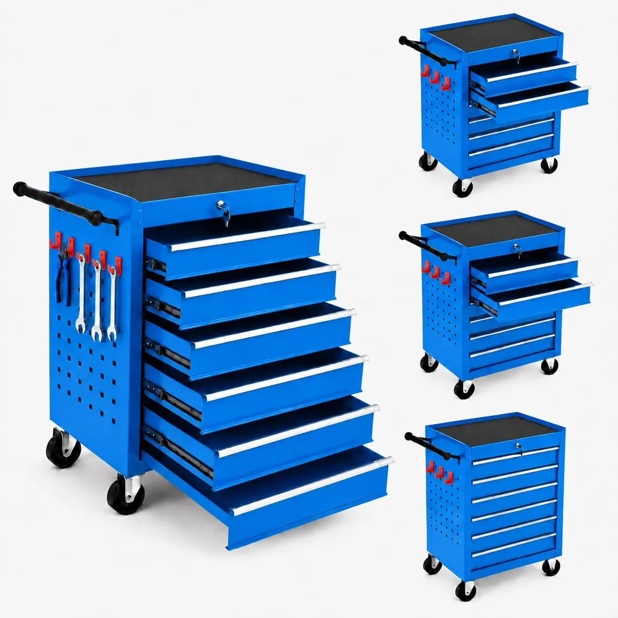 6-Drawer Mobile Rolling Tool Chest with Wheels, Pull Handle and Heavy-Duty Storage Cabinet for Hardware Organization