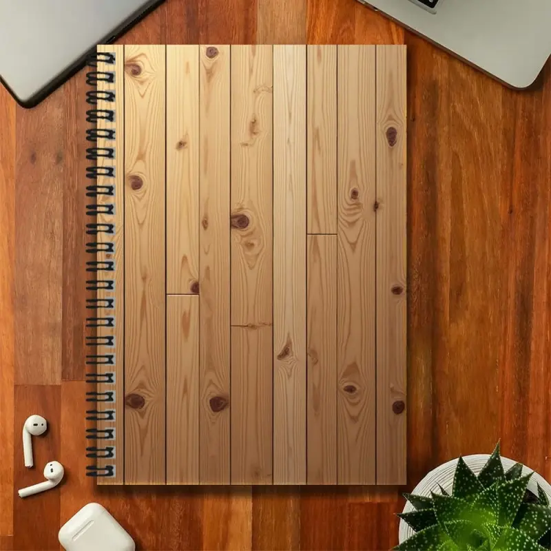 A Nordic-style pine wood textured spiral notebook, simple and full of natural charm. A good companion for work and study, capturing inspiration and daily life. Whether it's for a graduation gift, a birthday present, or for writing a diary, making daily pl