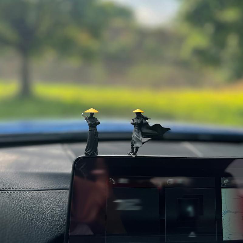 Car Interior Decoration, 2 Counts Mini Resin Swordsman Statue Ornament, Car Rearview Mirror and Dashboard Decoration, Home Office Desk Decoration, Car Desktop Decor, Car Interior Decorative Accessory, Car Trinkets