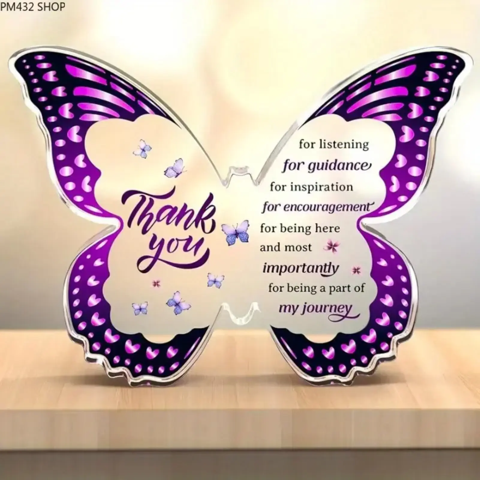 Purple Butterfly Acrylic Desk Decor – Appreciation Thank You Gift for Coworkers, Teachers, Boss & Friends, Inspirational Leaving Gift, Elegant Office & Desktop Decoration Ornament