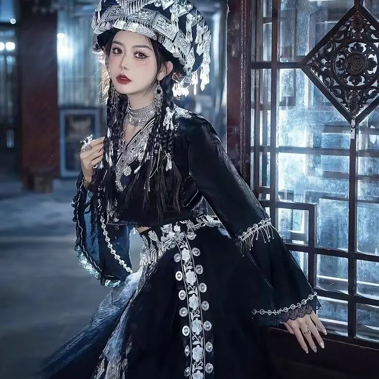 Hmong Miao Best-Friend Photo Shoot Dress Set - Top, Tulle Skirt & Sash