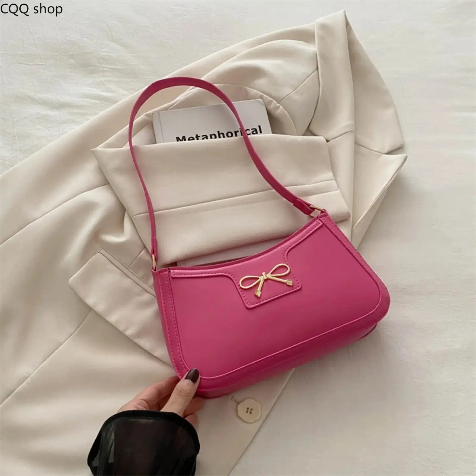 Women's Balletcore Solid Color Bow Gym-Style Shoulder Bag, Chic Ribbon Decorated PU Leather Crossbody, Versatile Commuting Purse for Daily Use, Office, Gym-Style Shoulder Bags