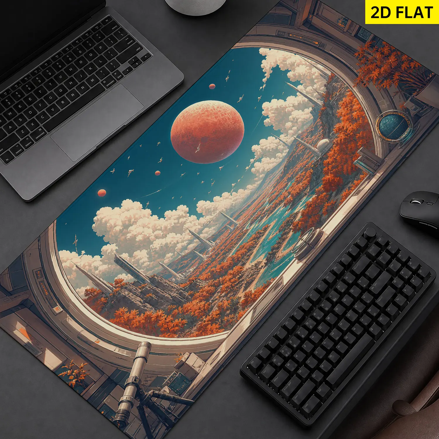 Extra Large futuristic space scenery Mouse Pad,Non Slip Rubber Pad,Desktop Decoration Drotection Pad,Washable,Lock Edge Multi Size,Premium Multipurpose Mousepad For Office,Study Room,Gift for Family and Friends