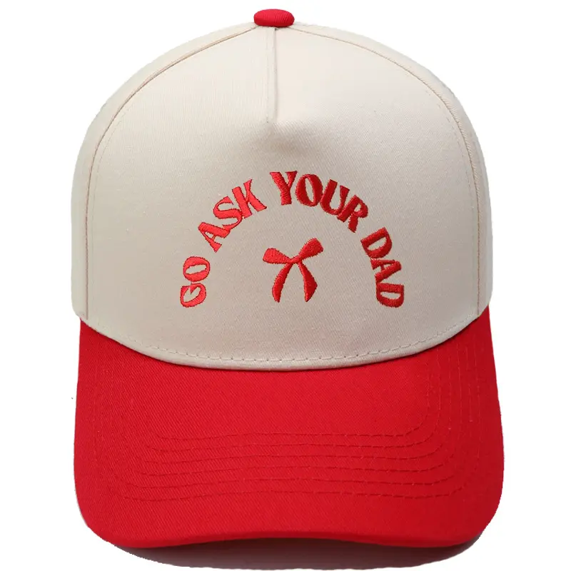 Baddie Coquette Go Ask Your Dad Baseball Cap Structured Cotton Twill Color Block Hat Adjustable Snapback Women Aesthetic Cream Red Bow Trucker Hat