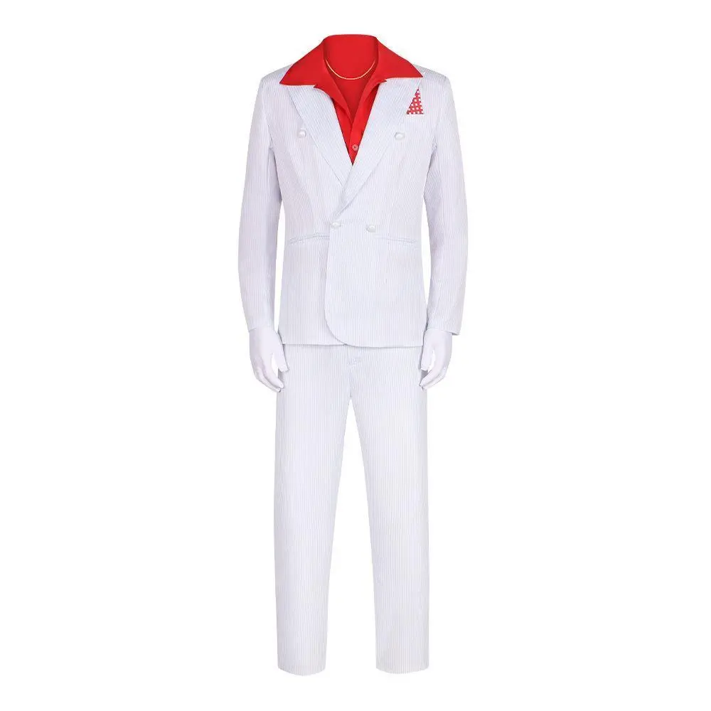 1983 Movie Scarface Al Pacino Cosplay Men White Suit Red Shirt Costume Accessories Outfits Halloween Roleplay Men Carnival Party