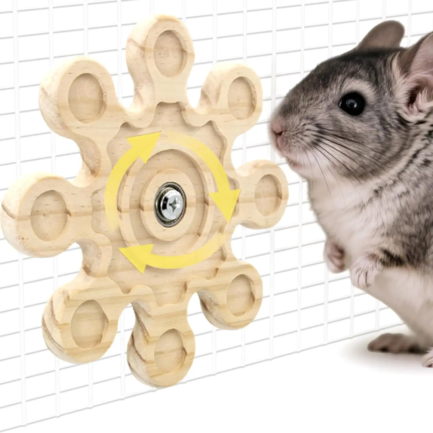 Rotating Natural Wood Chinchilla Chew Toys for Teeth, Interactive Enrichment Toys, Hanging Exercise Chinchilla Toys for Cage for Playtime, Spinner Cage Accessories Wheel,Halloween,bunny