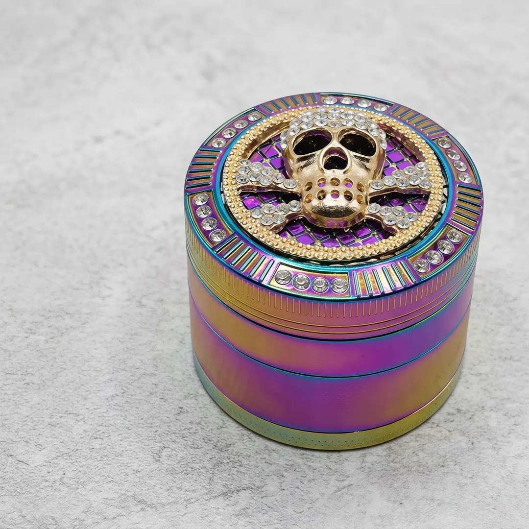 1.97 inch 50mm Rainbow White Skull Pattern Metal Manual Spice Mill Four Layer Salt Pepper Grinder Zinc Alloy Kitchen Seasoning Tool Gift