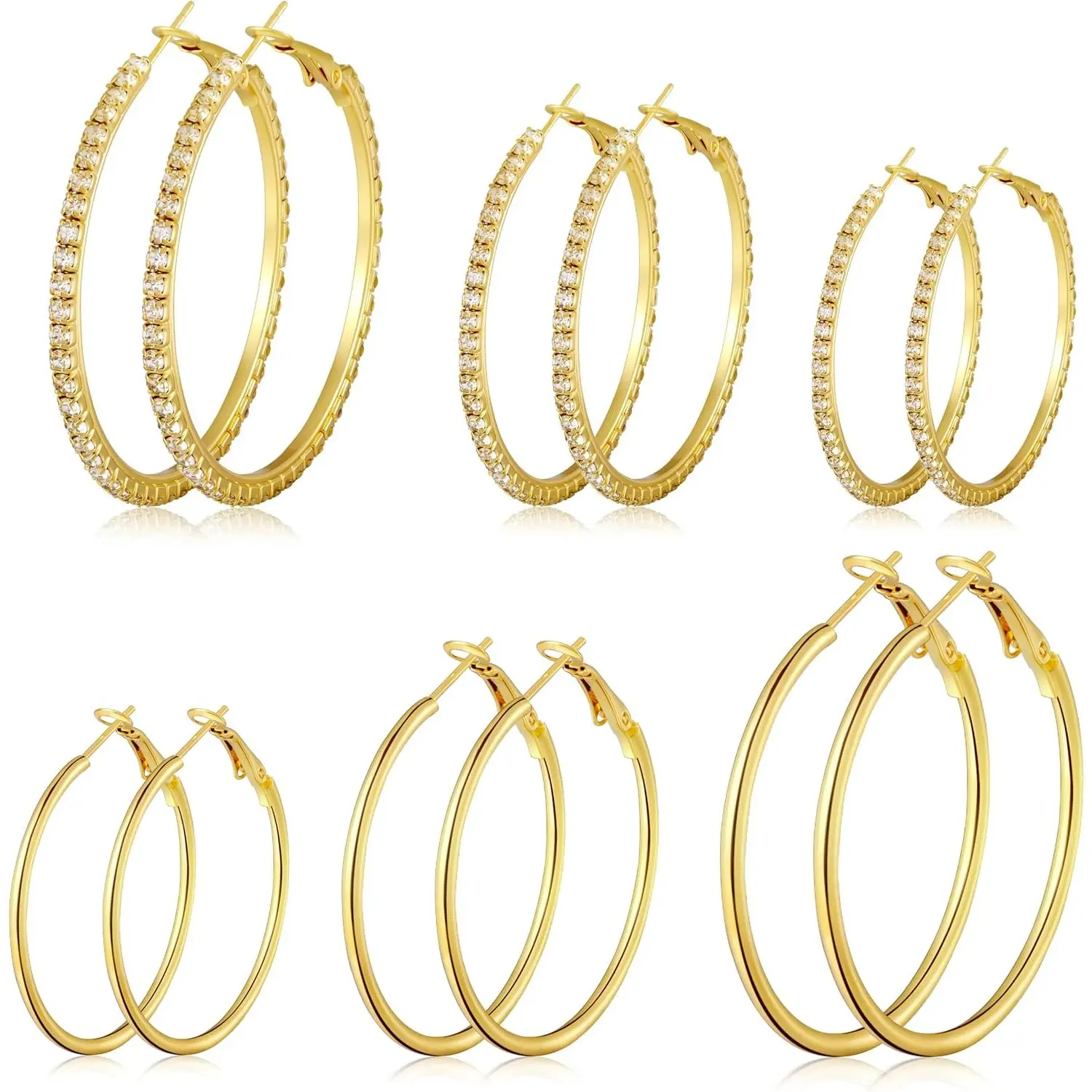 12 Pairs  Hoop Earrings Set for Women,Fashion  Gifts 40mm/50mm | Large/Big, Trendy, , Multiple Styles, lightweight, 14K -plated, ,  for Party/Gathering/Work/Daily