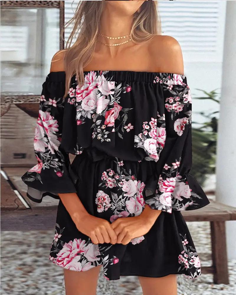 Fashion Shoulder Print Dress Women's Clothing