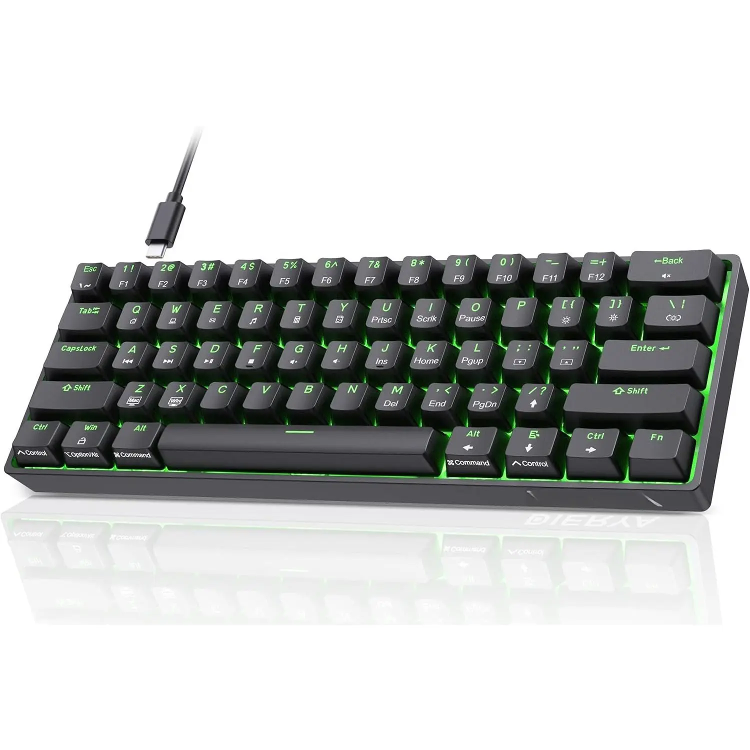 60% Mechanical Keyboard, DK61se Wired Gaming Keyboard with Brown Switches, LED Backlit Ultra-Compact 61  Mini Office Keyboard for Windows Laptop PC Gamer Typist(Black)