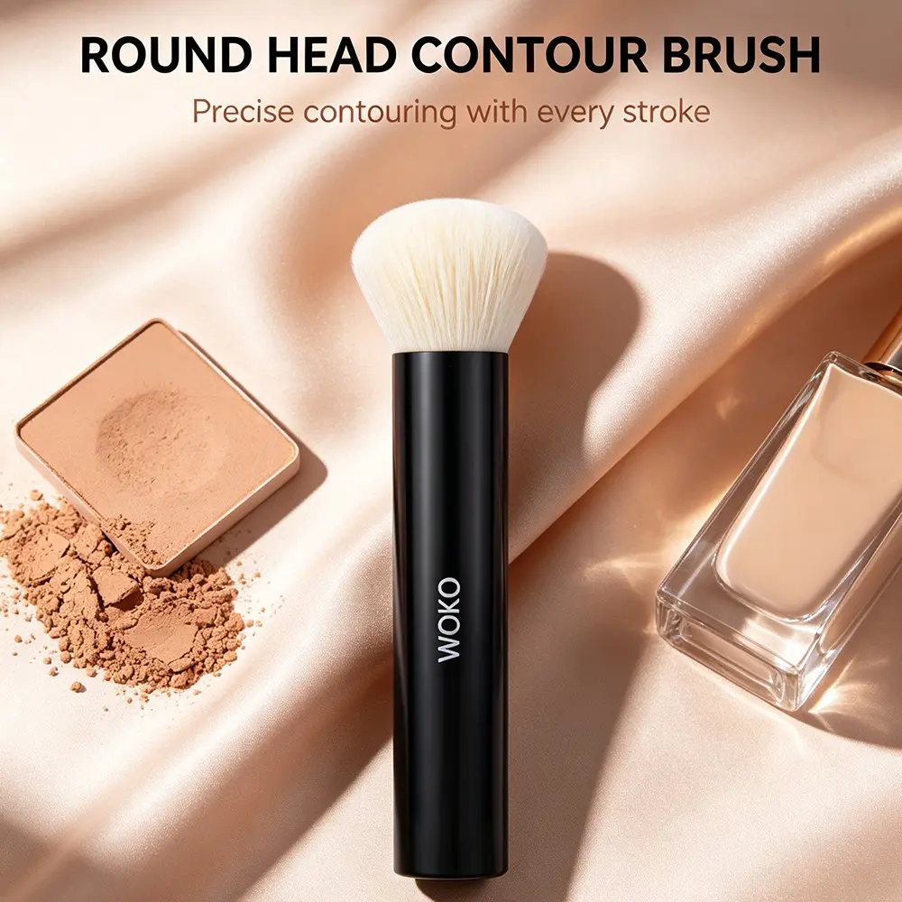 Round Head Contour Brush, Soft Synthetic Hair, Contour Bronzer Foundation Buffing Brush, Makeup Brush for Smooth Application
