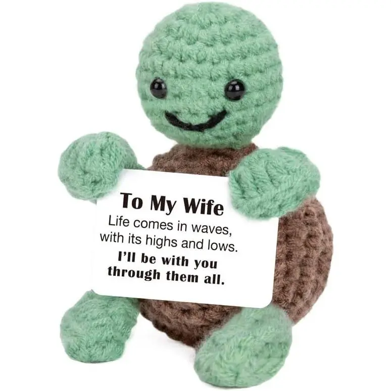 Mini Crochet Turtle Anniversary Birthday  for Wife from Husband | Gifts for Women Her, Emotional  Up Support, Positive Crochet Turtle, Valentine Christmas Romantic I Love You Desk Decor