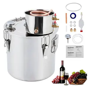 Alcohol Still 3 Gal/12L, Alcohol Water Distiller Thickened Stainless Steel Spirits Kit w/Copper Tube & Display Thermometer, Home Brew Wine Making Kit for Diy Whiskey, Wine, Brandy, Essential Oil