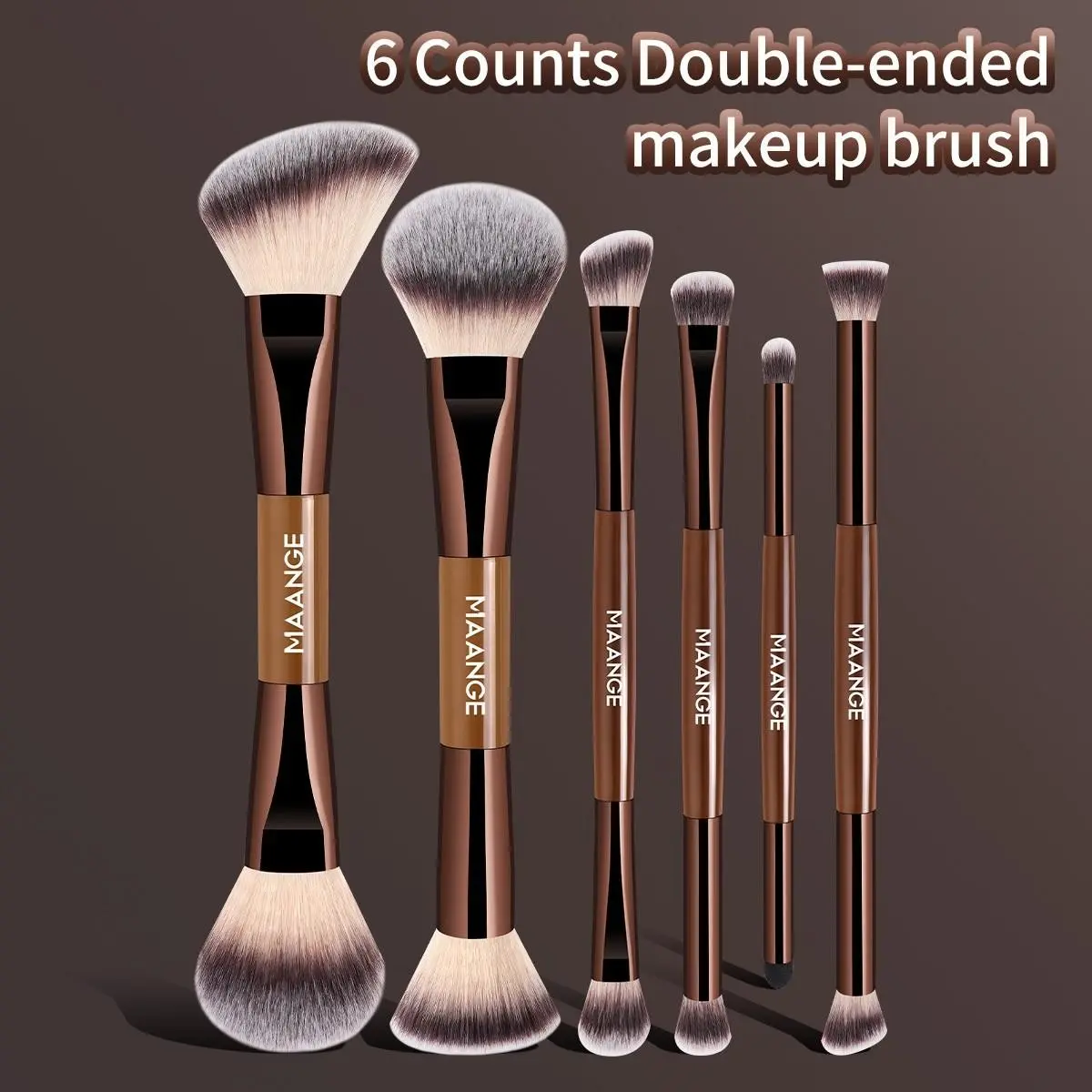 Maange 6-Piece Dual-Ended Makeup Brush Set, Foundation Brush, Blush Brush, Loose Powder Brush, Eyeshadow Brush, Ideal for Beginners