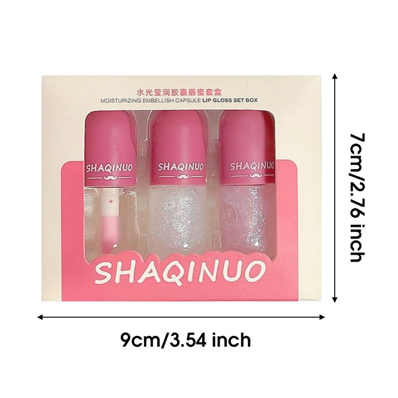 Water Gloss Liquid Lipstick, 3 Counts/set Moisturizing Clear Shimmer Lip Gloss, Hydrating Lipgloss, Lip Makeup Product, Elegant Hydrating Lip Cosmetic for Gift