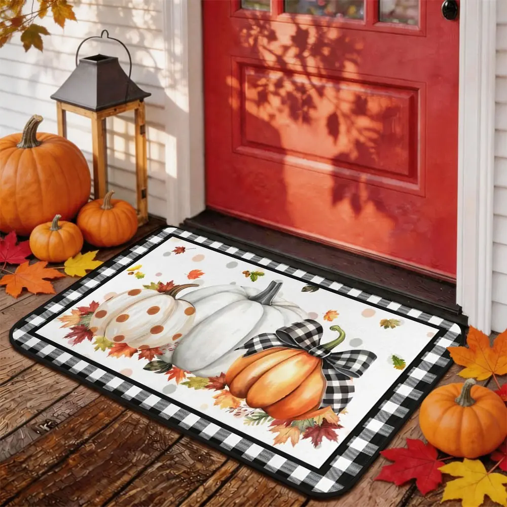 Thanksgiving Door Mat Entrance Mat, Pumpkin Maple leaves Pattern, Non-Slip Low Profile, Kitchen Floor Mat, Party Decor, Home Decoration Funny front door indoor and outdoor bathroom rugs fall rug mat Carpet Bohemian Boho Style Rug