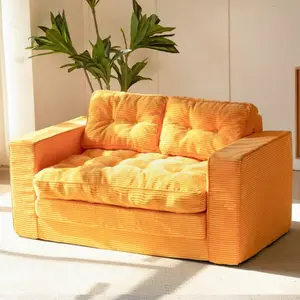 Orange 2-in-1 Convertible Pull-Out Sofa Bed, High-Density Sponge Folding Floor Sofa With Pillows For Living Room Bedroom Study