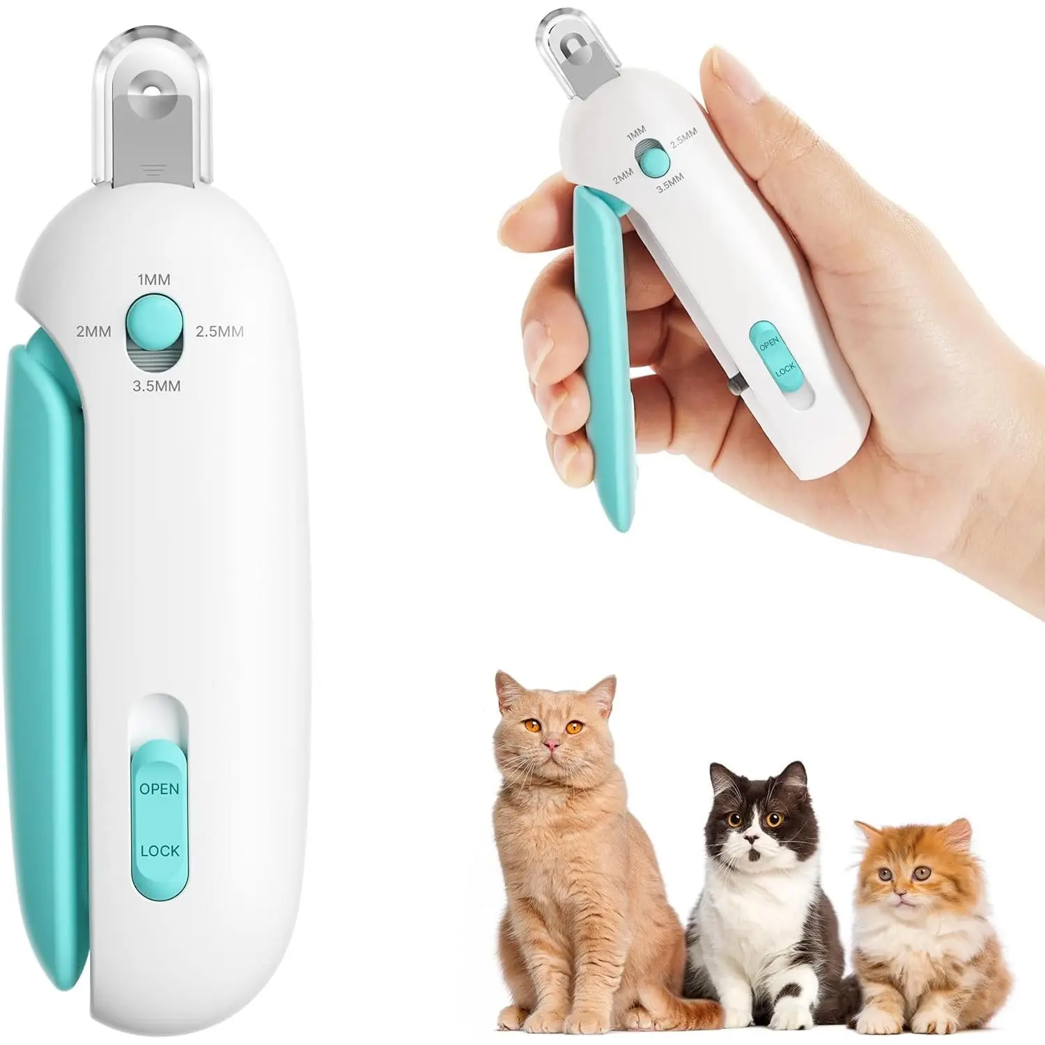 Cat Nail Clipper with Adjustable Aperture, Dog Nail Trimmer with Nail File for Puppies, Safe Pet Claw Clipper Grooming Tool to Avoid Over Cutting, Professional Pet Nail Cutter for Beginners, Anti-Splash Claw Cutter for Grooming
