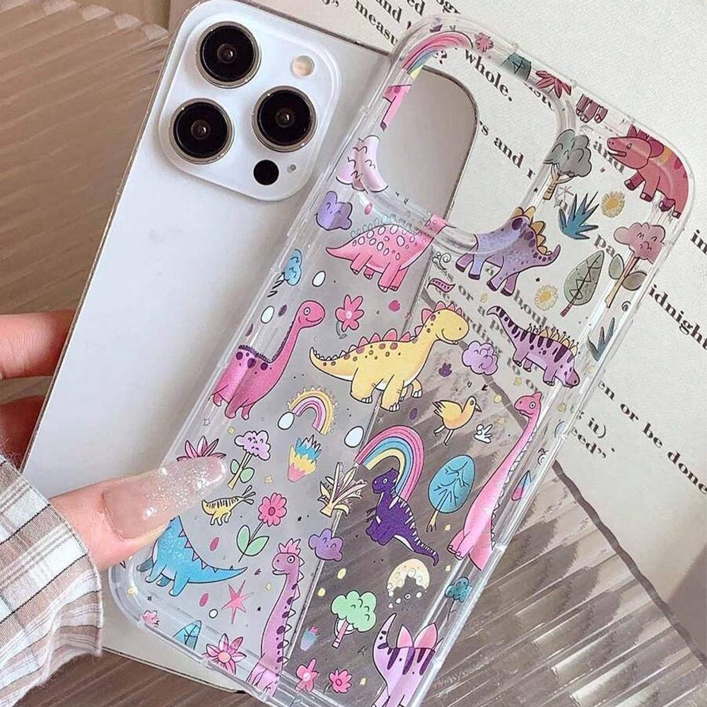Cute Dinosaur Pattern Clear Phone Case, Decorative Phone Protector Cover, Phone Accessories Compatible with iPhone 11 12 13 14 15 16 Pro Max, Casing