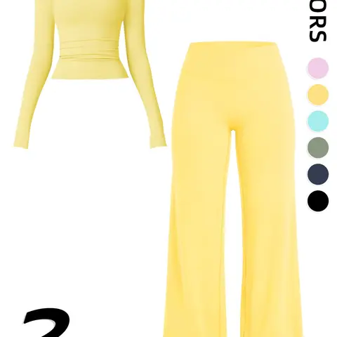 Women's Solid Color Sport Long Sleeve Top & Pants Set, Workout Sets, Outfit for Gym, Comfortable Yoga Wear, Casual Slim-Fit Clothing for All Seasons