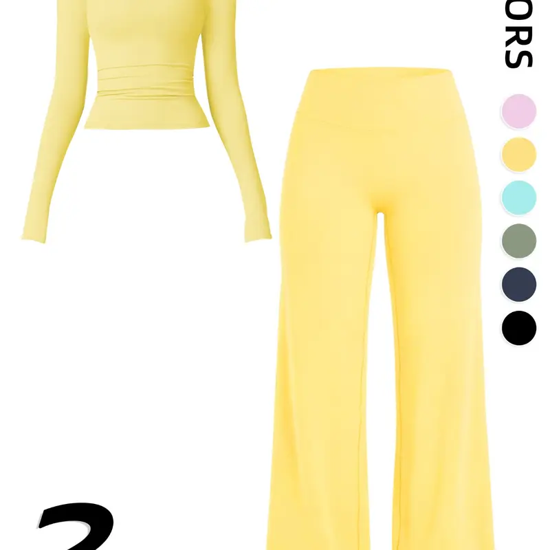 Women's Solid Color Sport Long Sleeve Top & Pants Set, Workout Sets, Outfit for Gym, Comfortable Yoga Wear, Casual Slim-Fit Clothing for All Seasons