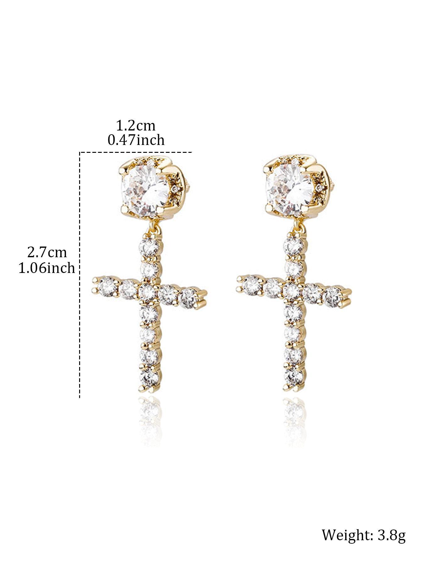 Hip Hop Cross Design Dangle Earrings, Studded Cross Earrings, Cubic Zirconia Decorated Earrings for Men & Women, Fashionable Jewelry for Party, Daily Decor, Trendy All-match & Exquisite Jewelry for Birthday Gift