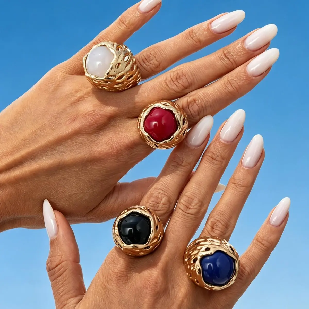 Back to School Supplies Gold Chunky Vintage Textured Resin Stone Statement Ring Y2K Baddie Aesthetic Minimalist Chic Jewelry Gift For Her