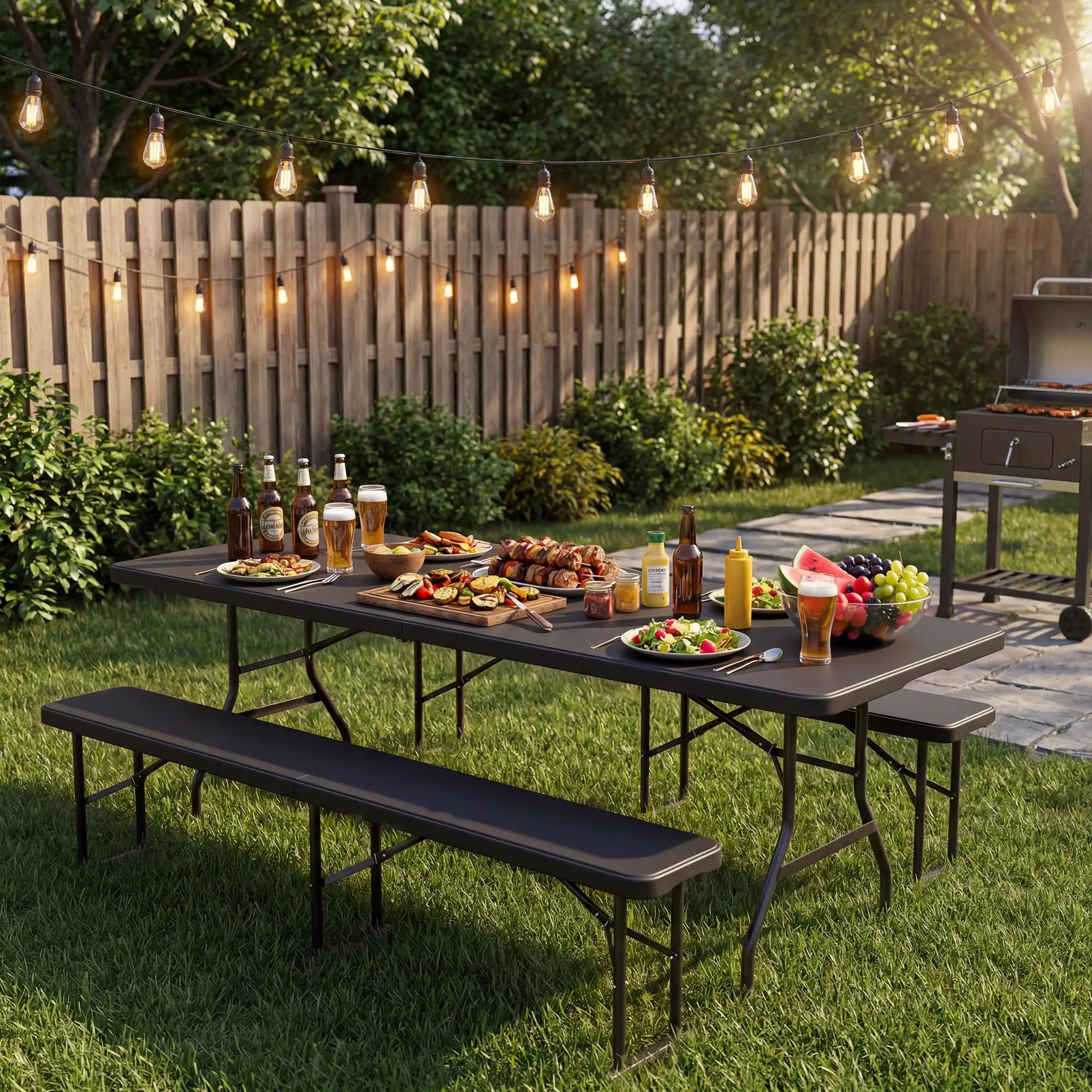 Garvee 6FT Portable Folding Picnic Table 2-Pack – HDPE Outdoor Dining Table with Carry Handle – Fold-in-Half Design for BBQ, Camping, Weddings, Events – Indoor/Outdoor Buffet Use
