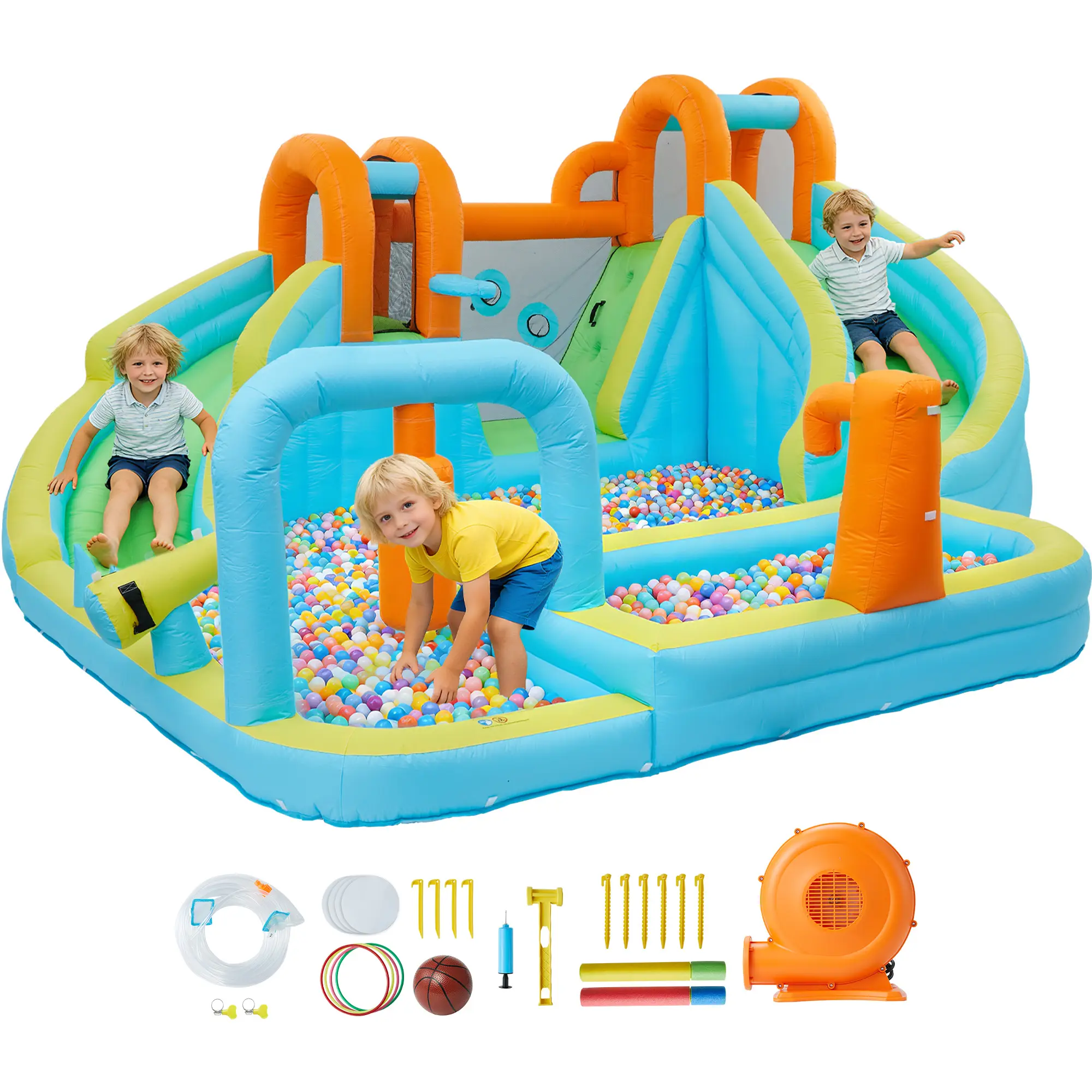 10-in-1 Inflatable Bounce House for Kids – Jumping Castle with Slide, Splash Pool & 550W Blower – Outdoor/Indoor Playset for Backyard Parties