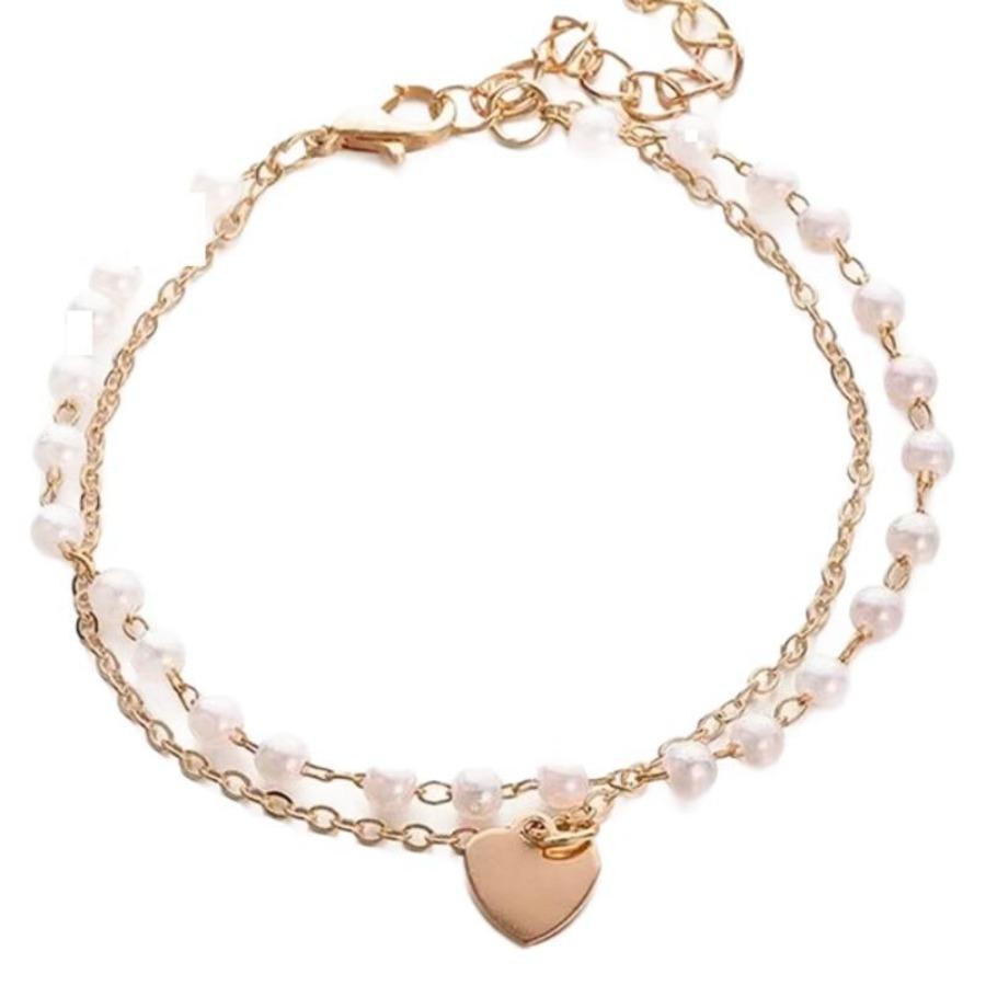 Double-layer peach heart pearl bracelet fashionable retro ins style personality design cold wind pearl jewelry
