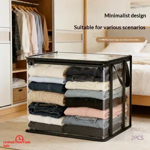 Available in two-piece and four-piece sets, the first choice for moving and storage,Large Clear Thick Plastic Storage Box with Hinged Lid, Heavy-Duty Durable High-Capacity Organizer for Home, Moving, Attic